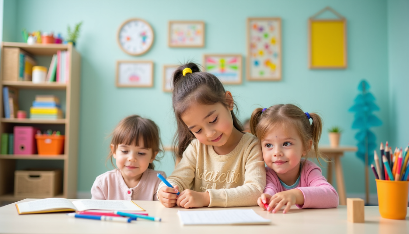 Copii fericiți jucându-se într-o gradinita din Ploiesti, sub supravegherea unui educator