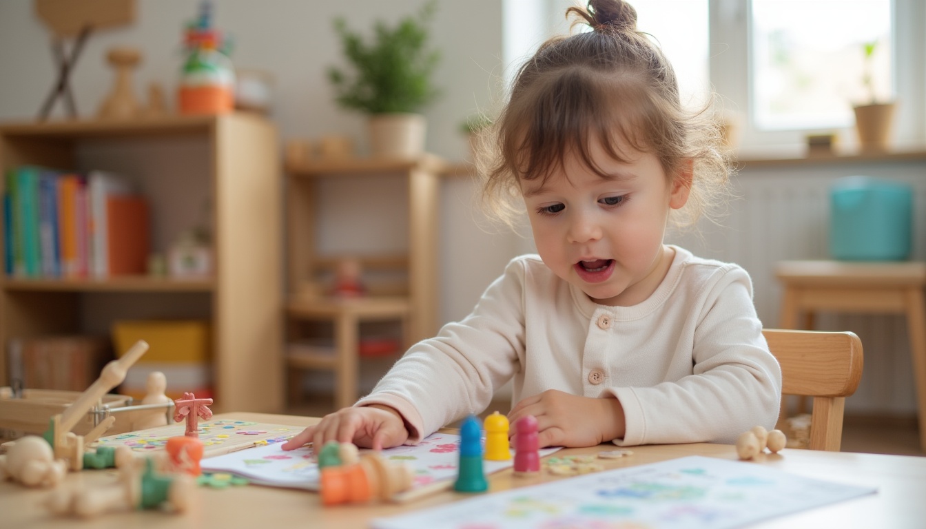 Copii fericiți explorând materiale într-o clasă Montessori, simbolizând o scoala modernă